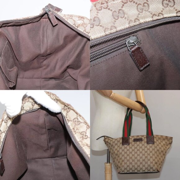 GUCCI GG Canvas Web Sherry Line Tote Bag Beige Silver 131230 Auth 108527 - Picture 14 of 15